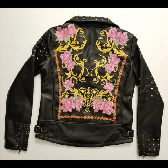 Silence + Noise Urban Outfitters Irina Studded Moto Embroidered Leather NEW - Picture 8 of 8